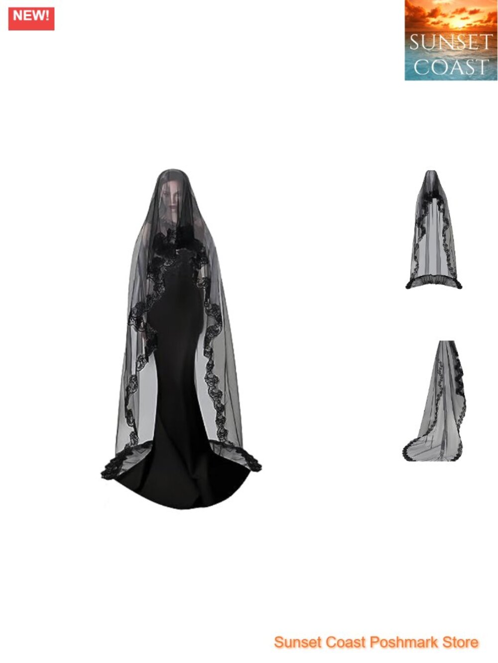 Black Lace Tulle Cathedral Bridal Veil 1 Tier Long Wedding Headwear